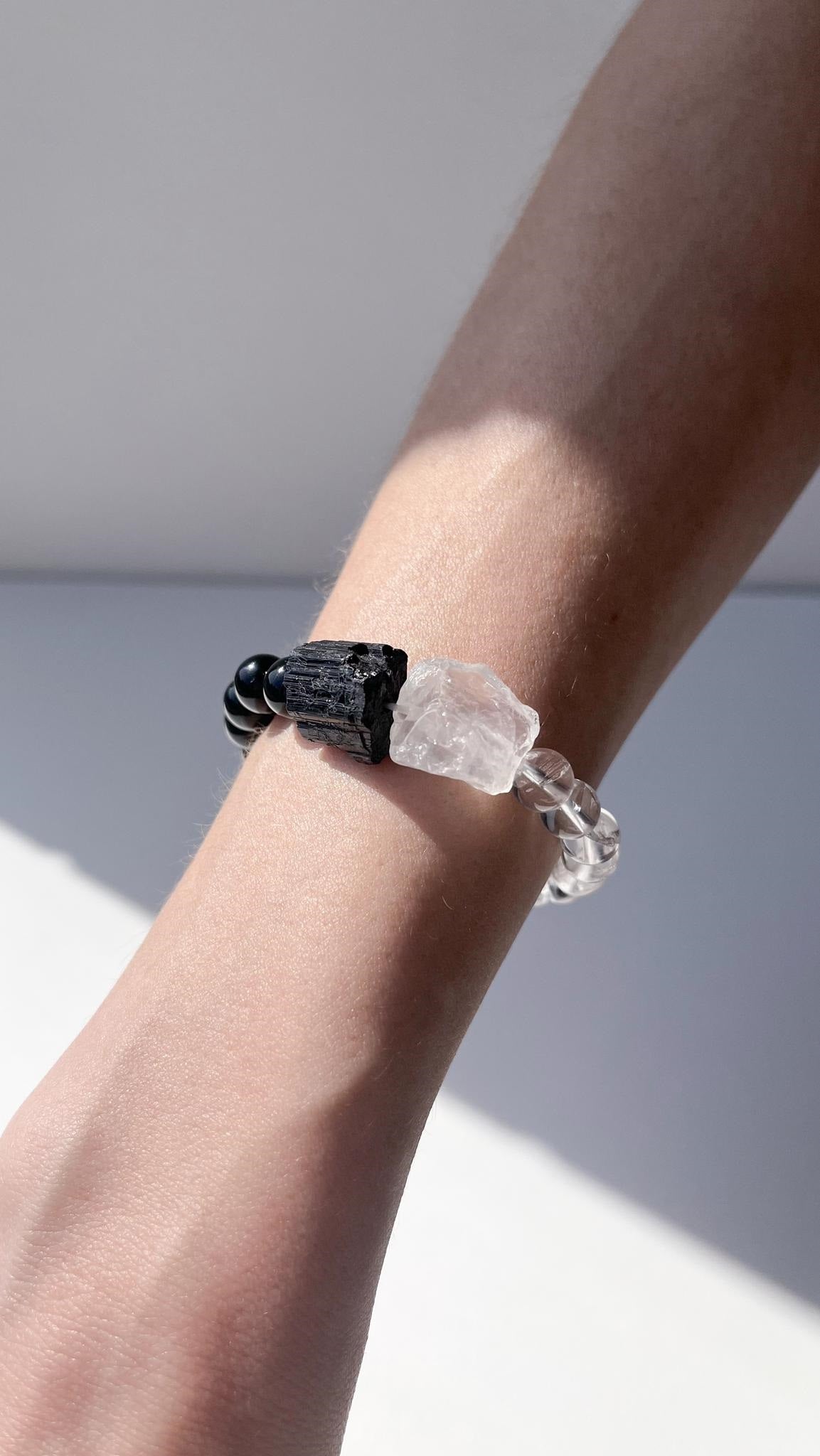 Black Tourmaline & White Quartz Bracelet 8mm