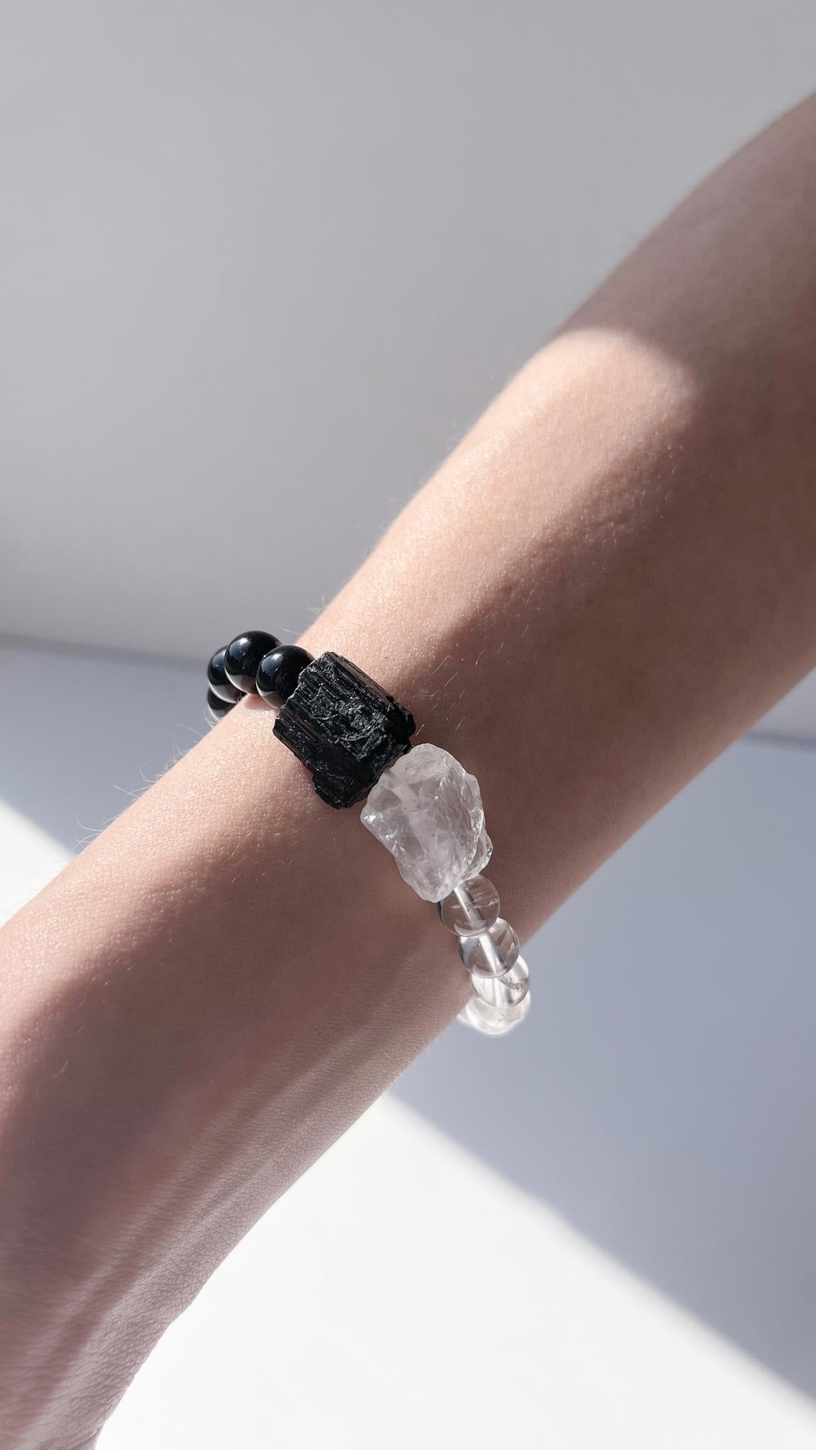 Black Tourmaline & White Quartz Bracelet 8mm