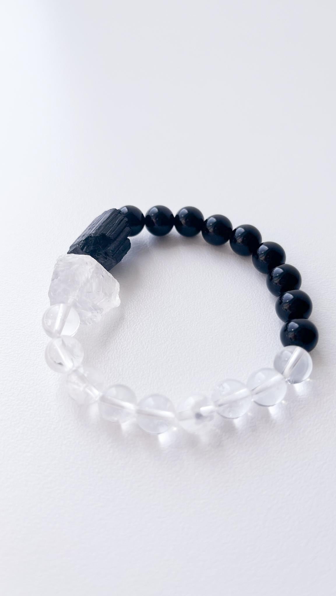 Black Tourmaline & White Quartz Bracelet 8mm