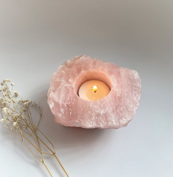 Rose Quarts Candle Holder