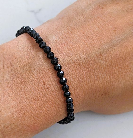 Black Obsidian Faceted Crystal Bracelet (4mm)