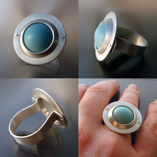 Turquoise Silver UFO Ring hi